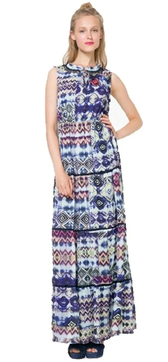 Foreign trade original single Spanish fashion embroidery printing slim long ladies dress