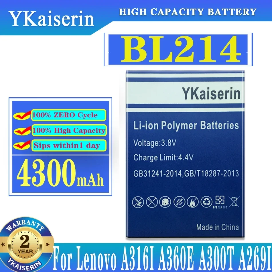 Аккумулятор ykaisсеребрин 4300 мАч BL 214 BL214 BL-214 для Lenovo A316 A316I A360E A365E A66 Batterij