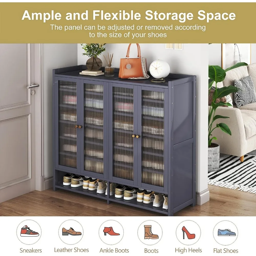 Shoe Rack Organizer, 8-Tier Shoes Cabinet with Doors, 36-40 Pairs Freestanding Shoes Rack, Shoe Storage Cabinet for Entryway image 5