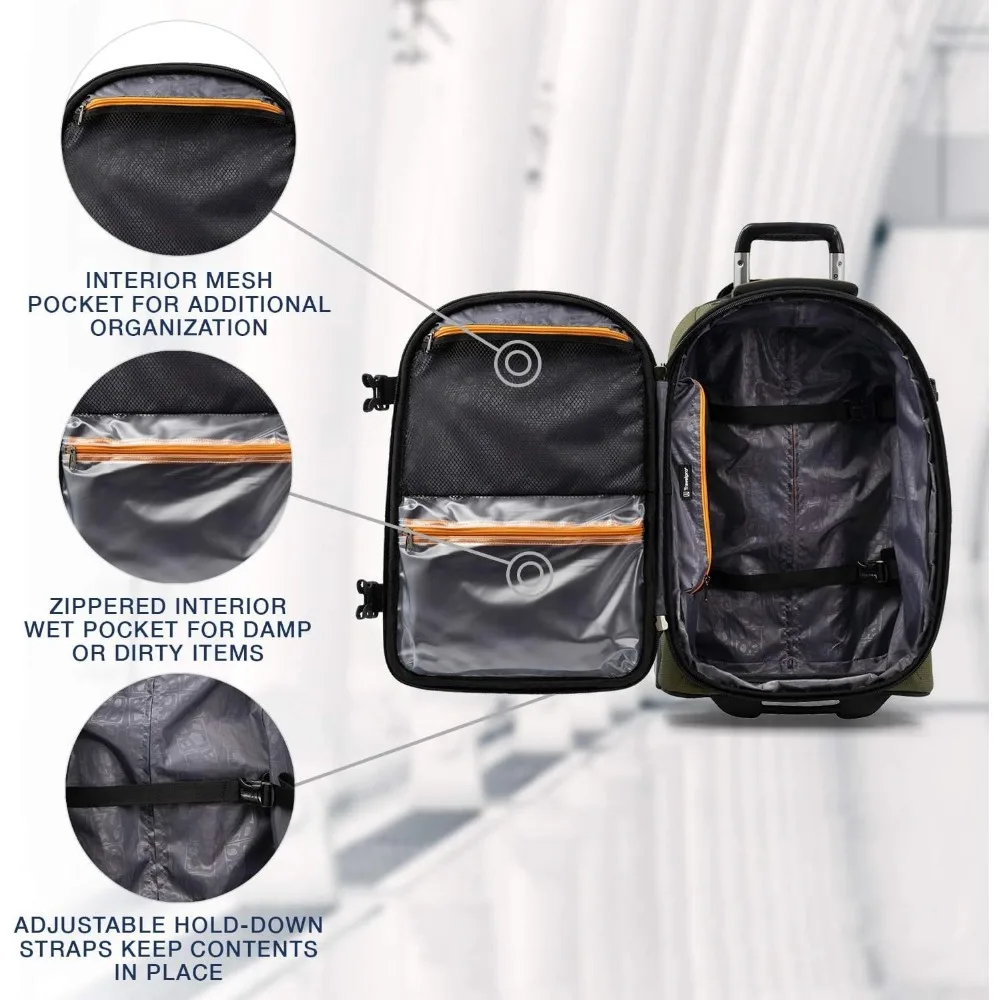 Equipaje enrollable extensible de 22 pulgadas, color verde oliva/negro, Softside Rollaboard para viajes de mano