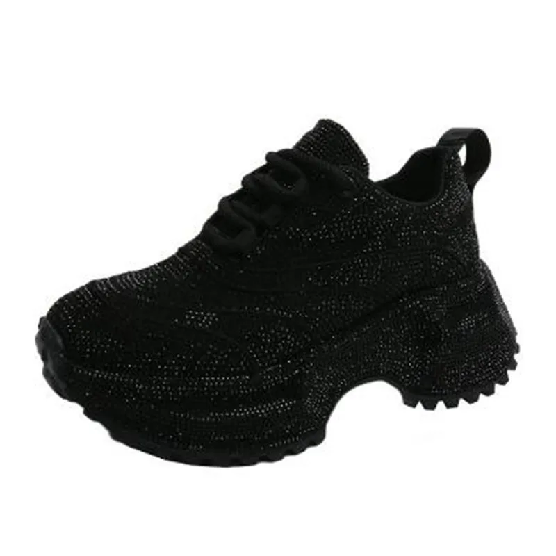 2025 Womens Rhinestone Shoes Luxury Fashionable Versatile Inner Height Increasing Women Sneakers Thick-soled Casual Sports Shoes