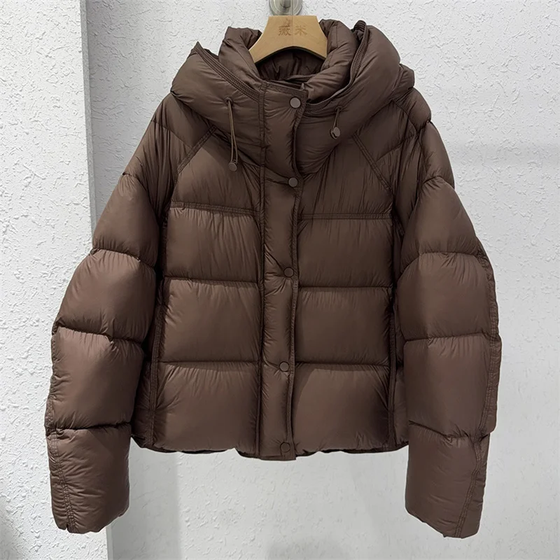 ZAROY Damen Winterjacke, verdickte warme Kapuzen-Baumwollparka, koreanischer Stil, einfarbig, vielseitig, lässiger kurzer Mantel, Schnee-Oberbekleidung, Winterjacke – Detail 4