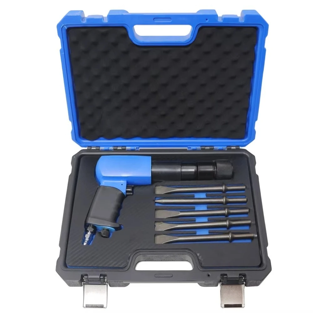 Portable multi-function pneumatic impact scraper (air hammer) kit, brake pad repair tool with rust removal capability