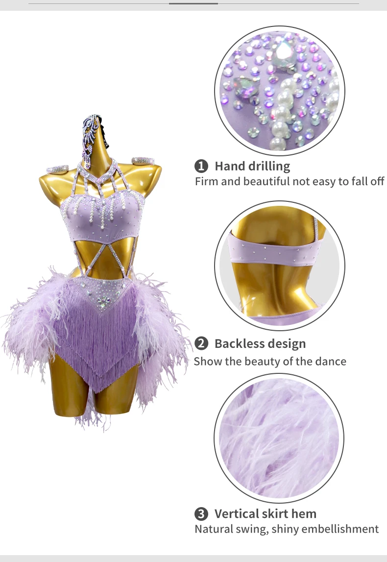 2026 Mädchen Karnevalskostüm Damen Latein-Übungskleidung Tanzkleidung Rock Abendkleid Tanzoutfit Performance Kurzes Federkostüm – Detail 6