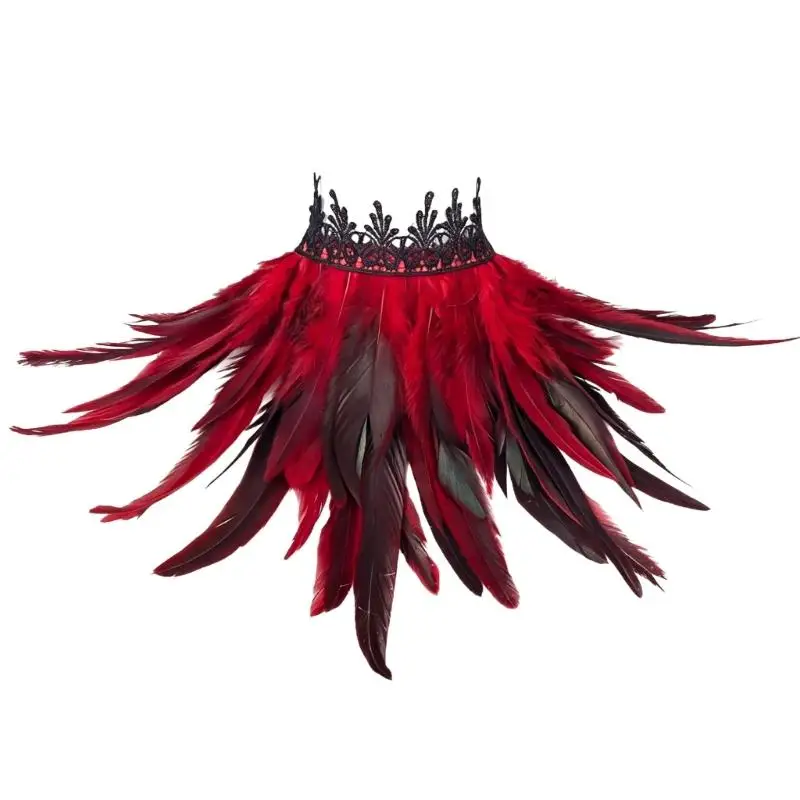 31BB Costume Neck Accessory with Layered and Lace Trim, Gothic Pull-On Collar for Photo Styling and Parties