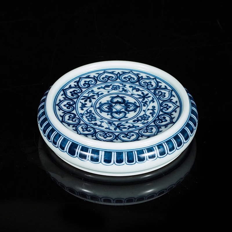 hand painted blue and white maple bridge night coaster pot tea ceremony accessories Chinese tea ceramic coasters