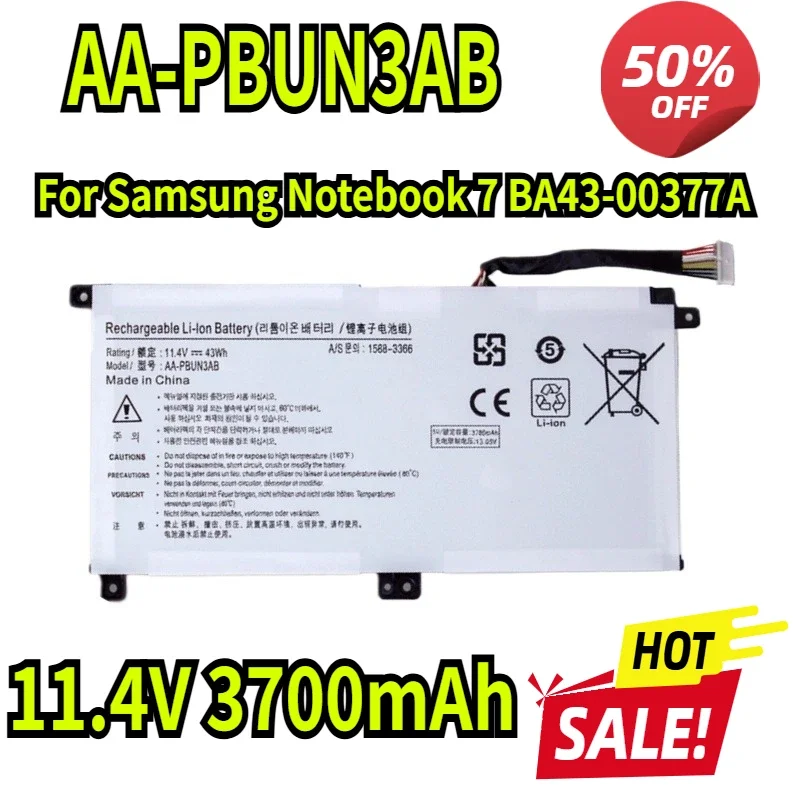 

New AA-PBUN3AB Laptop Battery For Samsung Notebook 7 BA43-00377A NP740U3L-L02US NP740U3M-K01US NP800G5M 800G5M 11.4V 3700mAh