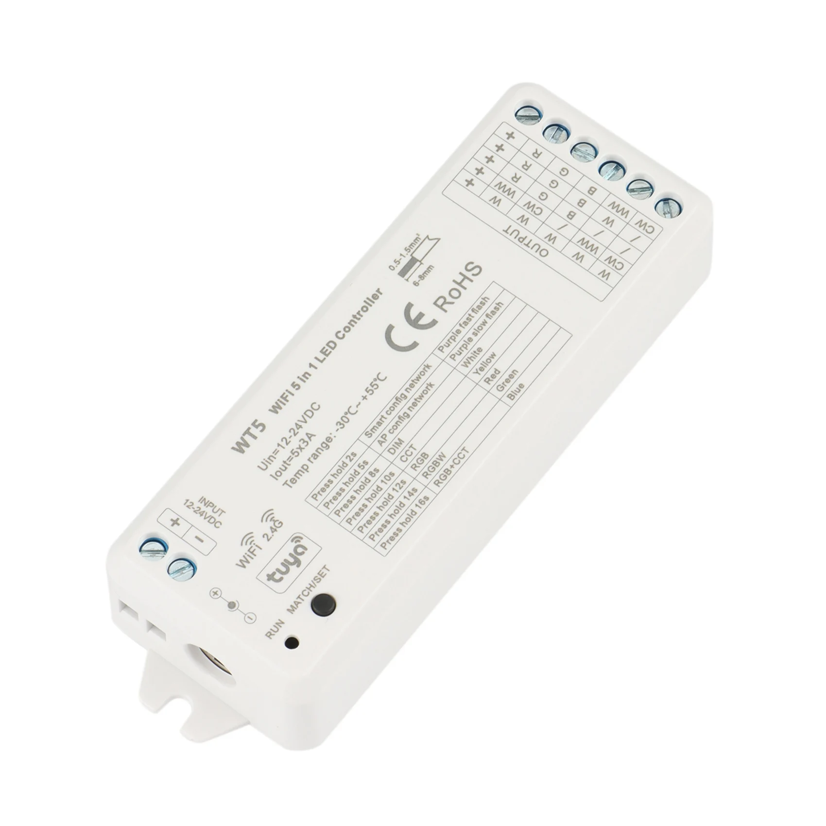 Светодиодный контроллер ABZV-Tuya 5 в 1, диммер CCT RGB RGBW RGBWW RGBCCT, лента Smart Life, Wi-Fi, 2,4G, радиочастотный пульт дистанционного управления 12-24 В, WT5