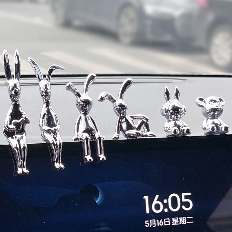 Cute Rabbit Cartoon Animal Ornaments Car Interior Decoration for Center Console Dashboard Fashion Auto Accessories