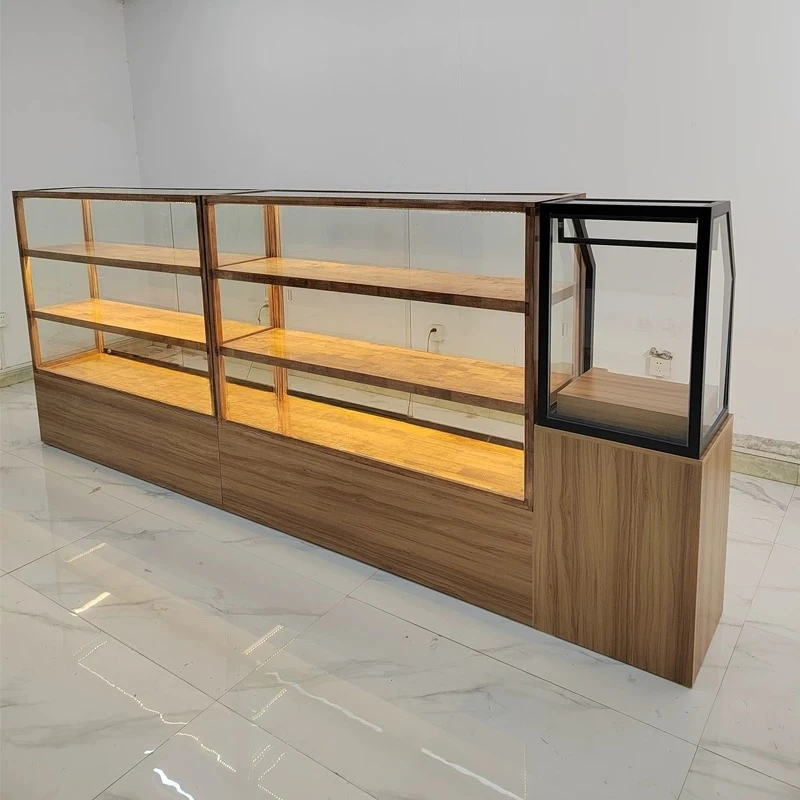 New Bakery Glass Cabinet Bread Cabinet Solid Wood Corner Bar Cake Dessert Window Cabinet Japanese Bread Showcase