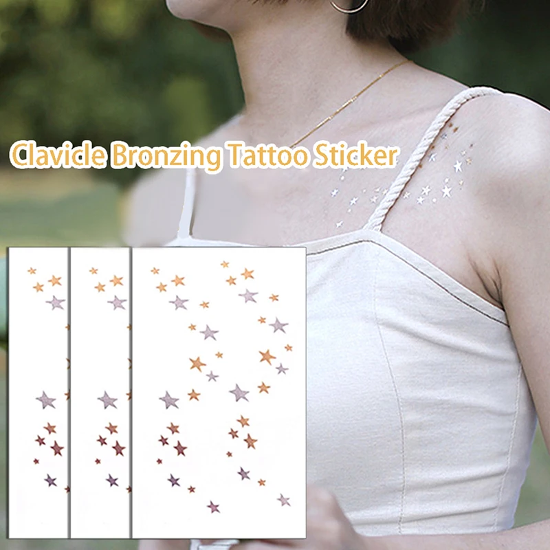 1 Sheet Clavicle Star Silver Gold Star Temporary Tattoo Stickers Women Sexy Body Art Fake Tatto For Girls