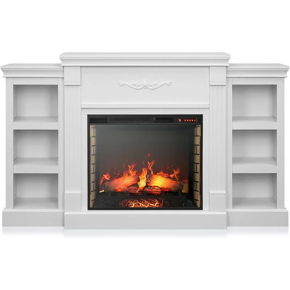 Modern Electric Fireplace Heater Mantel TV Stand & Media Entertainment Center for TVs up to with Energy-Efficient Heater