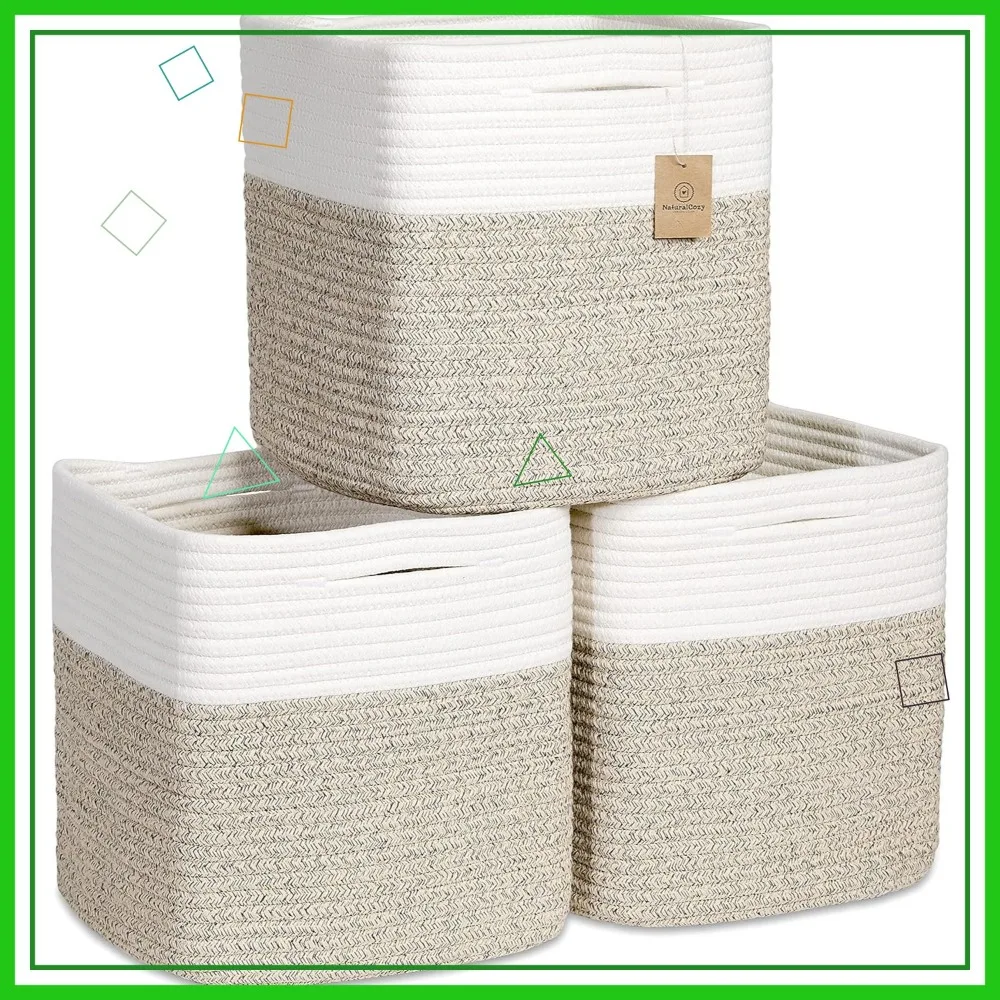 

11-дюймовые кубики для хранения из хлопчатобумажной веревки, органайзер из 3 штук для игрушек, шкафа, детской комнаты