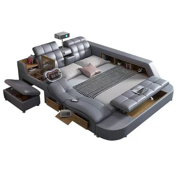 for Nova Multifunctional Smart Leather Bed King Size Adult Bedroom Set Smart Bed With Massage Function Smart Bed Frame