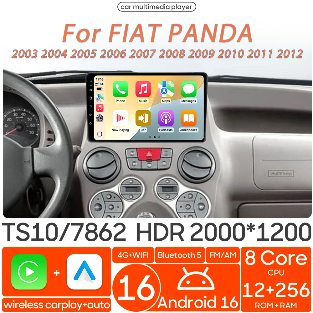 

Автомагнитола Android 16 для FIAT PANDA 2003-2012, мультимедийный видеоплеер, беспроводной Carplay, Auto, 4G, Wi-Fi, навигация GPS, 2din