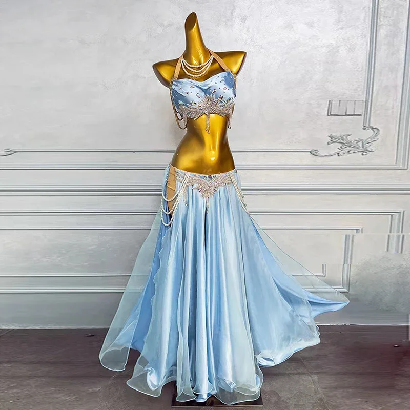 Belly Dance Professional Performance Clothing BellyDance Costume Customization Luxury Diamond Bra+Sexy Split Long Skirt 2pcs