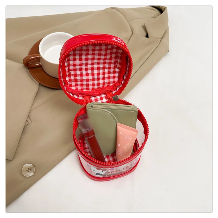 카와이 헬로 키티 만화 Pu 휴대용 보관 가방 여성 애니메이션 Sanrio Girly Heart 귀여운 휴대용 이어폰 립스틱 보관 가방