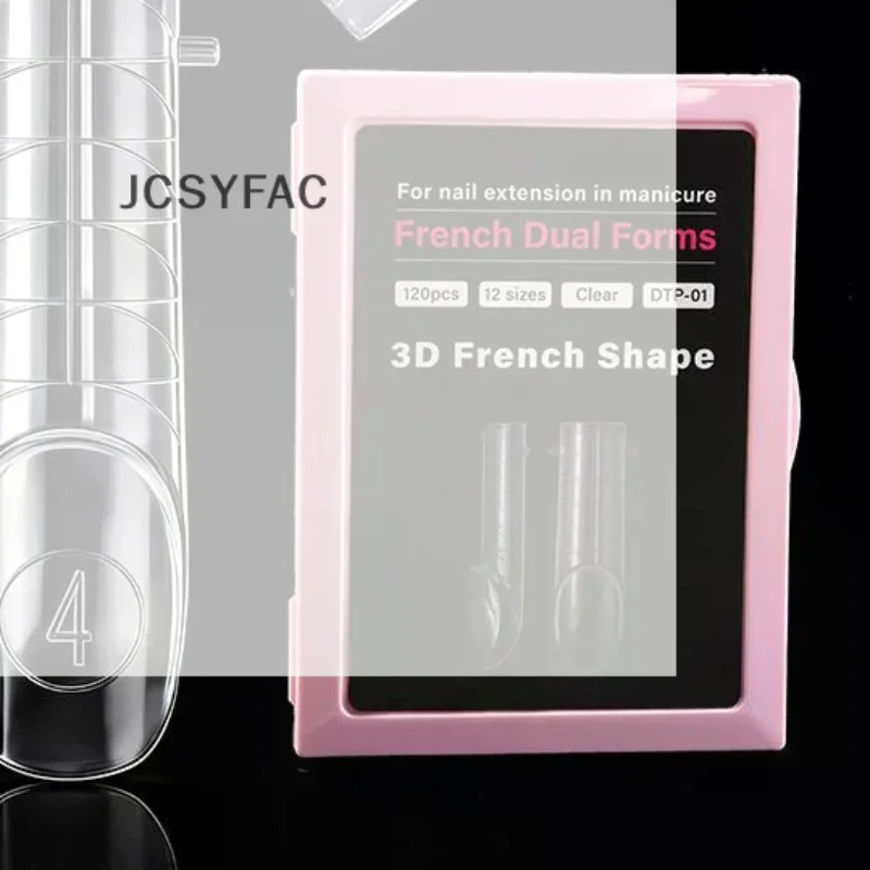 120PCS French Nail Dual Form 12 Sizes Square Almond Nail Extension Mold With Inner French Line Reusable Tips For Builder Gel