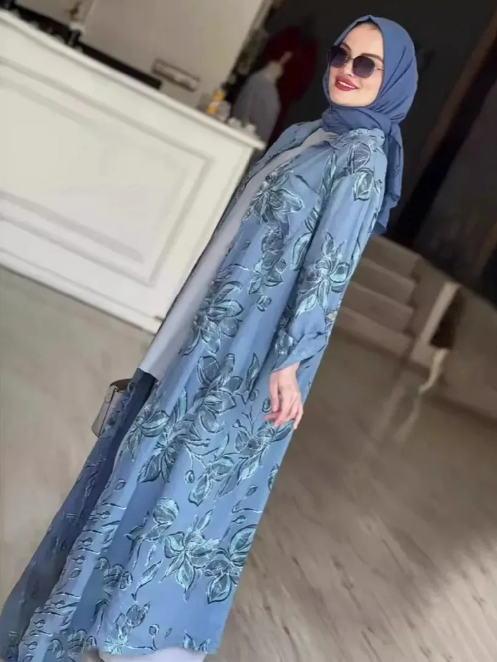 Eid Muslim Women Abayas Jalabiya Dress Single Breasted Flower Print Cardigan Long Robe Arab Ramadan Morocco Dubai Islam Vestidos