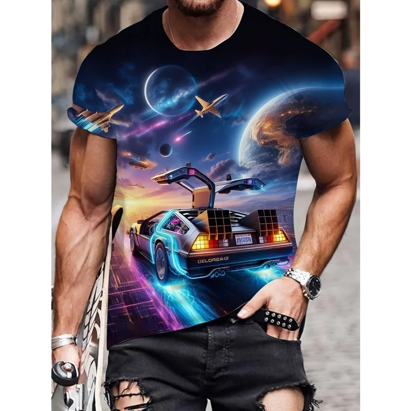 

Bustling City Pattern T-Shirt For Men Starry Sky Universe 3D Printed Tees Casual Short Sleeve Round Neck Tops Street T Shirts