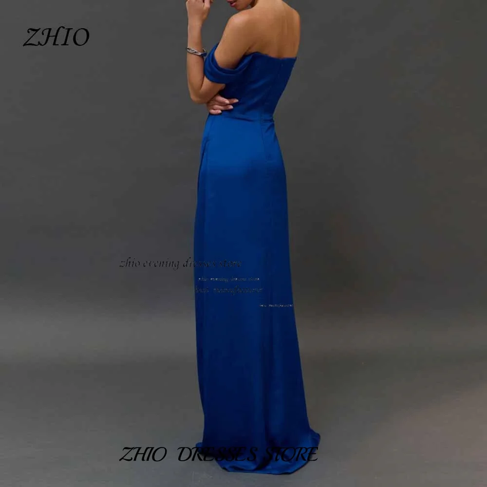 ZHIO فستان سهرة أنيق أزرق مخصص بدون أكتاف من الساتان للنساء فستان حفلات رسمي طويل ماكسي لوصيفة العروس