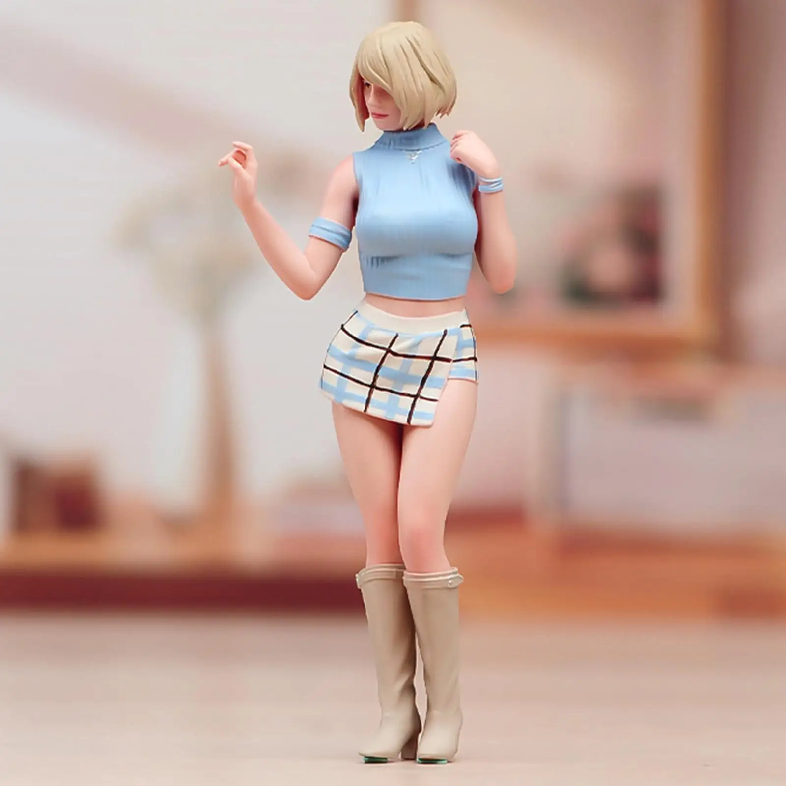 

Scale Painted Girl Figure Miniature Scene Model Desk Decor Diorama Figure Skirt Dress Girl Doll for Doll House Decoration