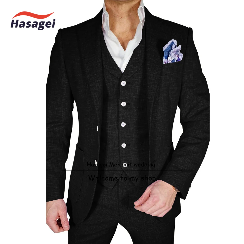 Green Linen Boys Suit 3 Piece Set Summer Breathable Jacket Pants Vest Fashion Wedding Tuxedo Kids