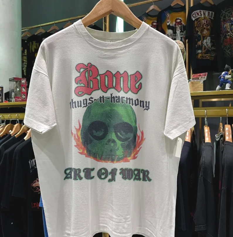 1997 Bone Thugs N Harmony 'Art Of War' Rare Washed White Rap Tee Fit Y2K Style Underground Print Loose Fit Retro Grunge