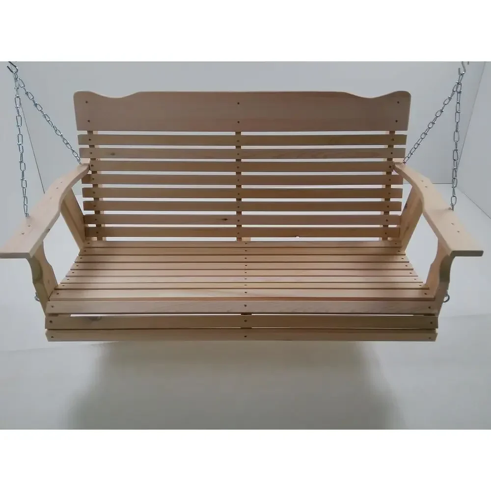4-Foot Natural Wood Swing with Chain and Springs, Handcrafted Wooden Swing