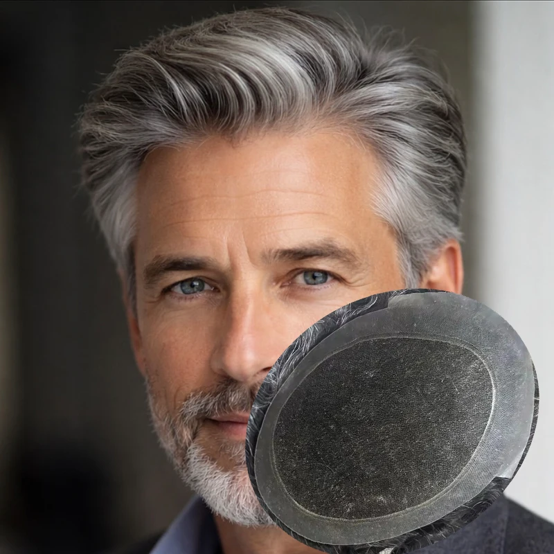 

Мужской дышащий швейцарский парик-накладка из натуральных волос на полиуретановой основе, цвет 1B50 # # Системы замещения волос 1b30 Grey Black для мужчин