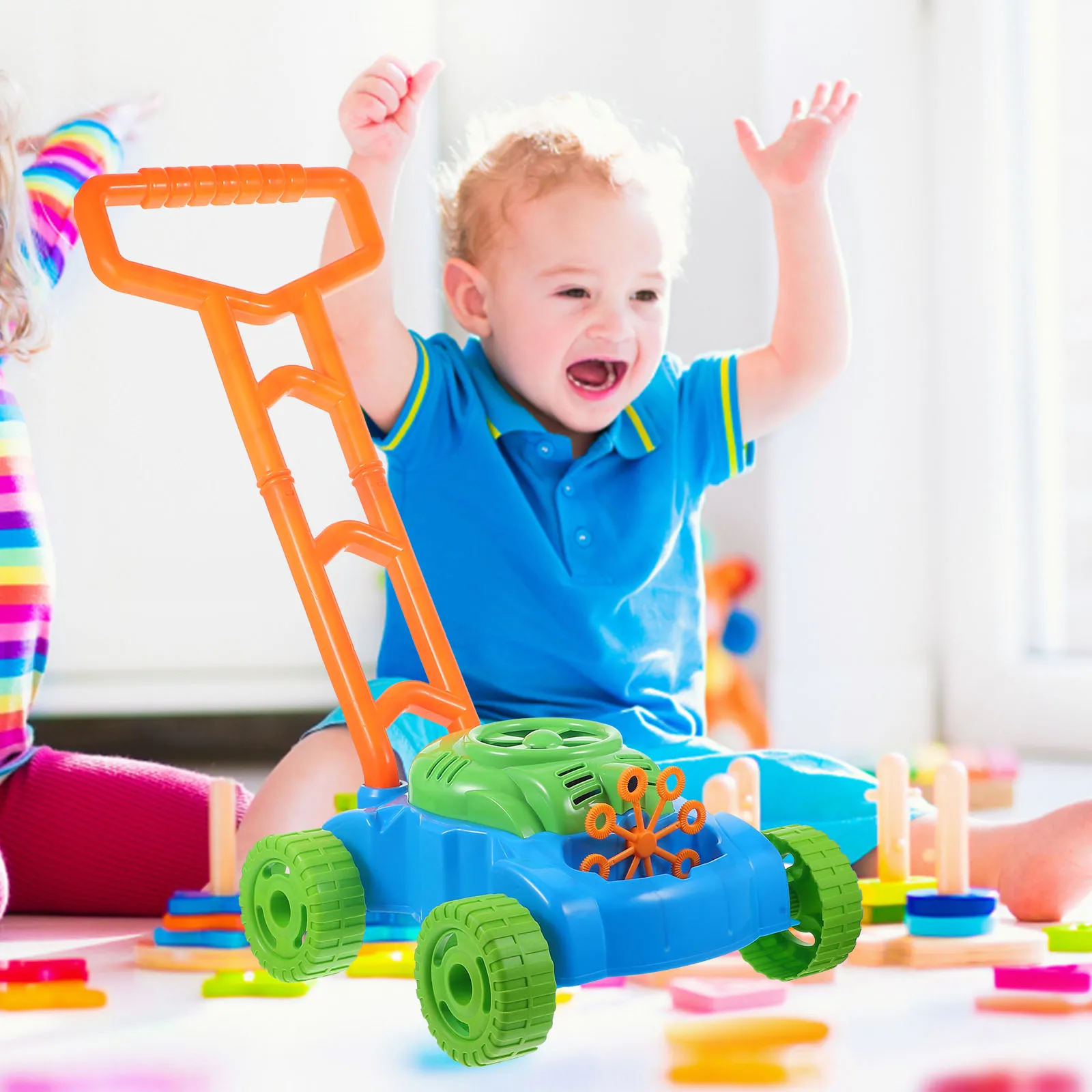 Bubble Mower For Toddlers Kids Automatic Bubble Machine Outdoor Push Lawn Games Play Safe Flexible Handle Bright Color