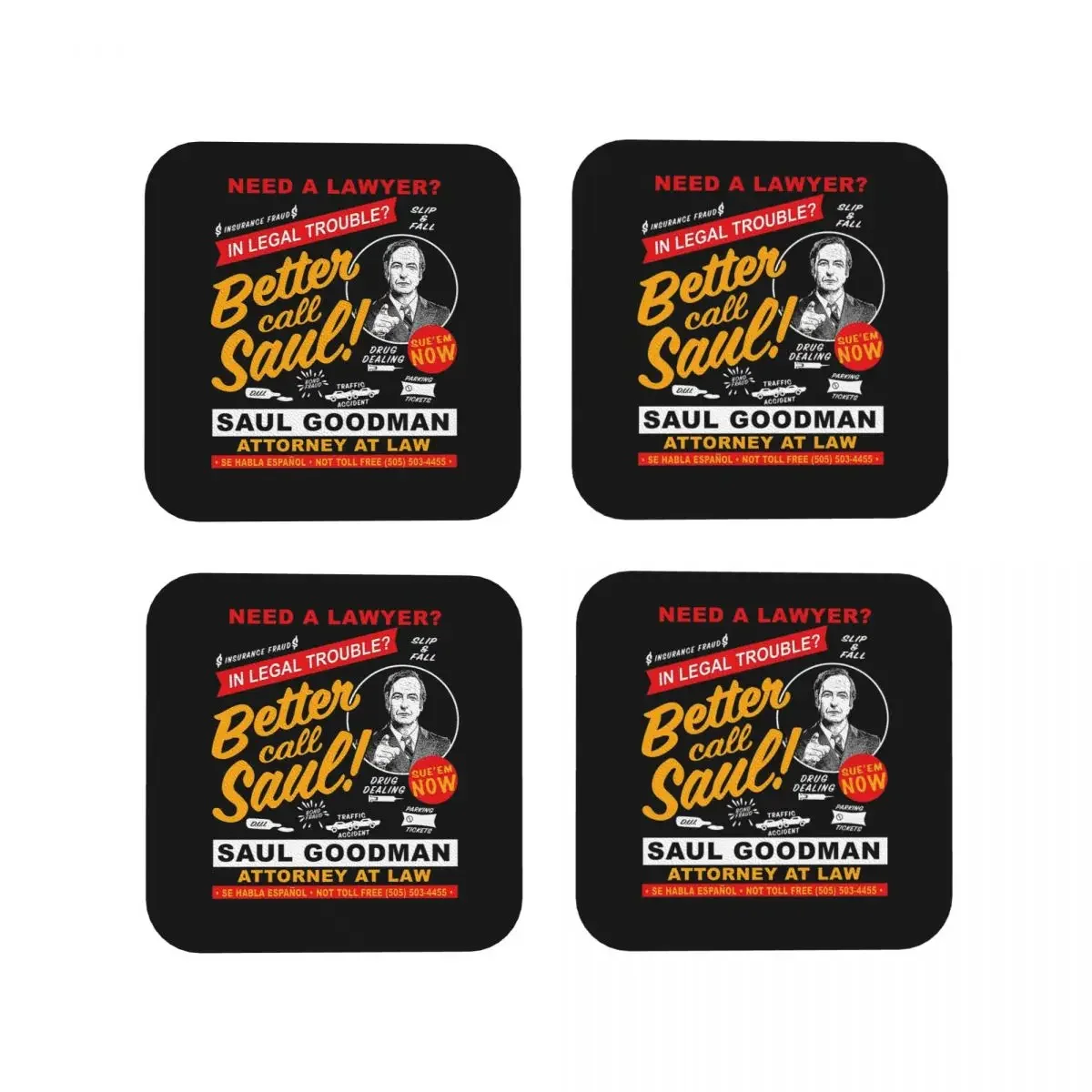 Need A Lawyer Then Call Saul Dk Coasters Kitchen Placemats Non-slip Insulation Cup Coffee Mats For Home Tableware Pads Set of 4