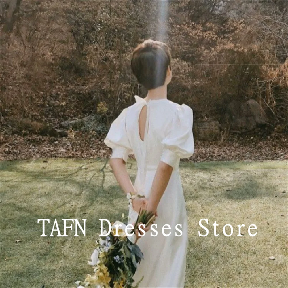 TAFN New French Retro Simple Wedding Dresses Custom Made Short Sleeves A-line Bridal Gown Korea Evening Dresses 이브닝드레스