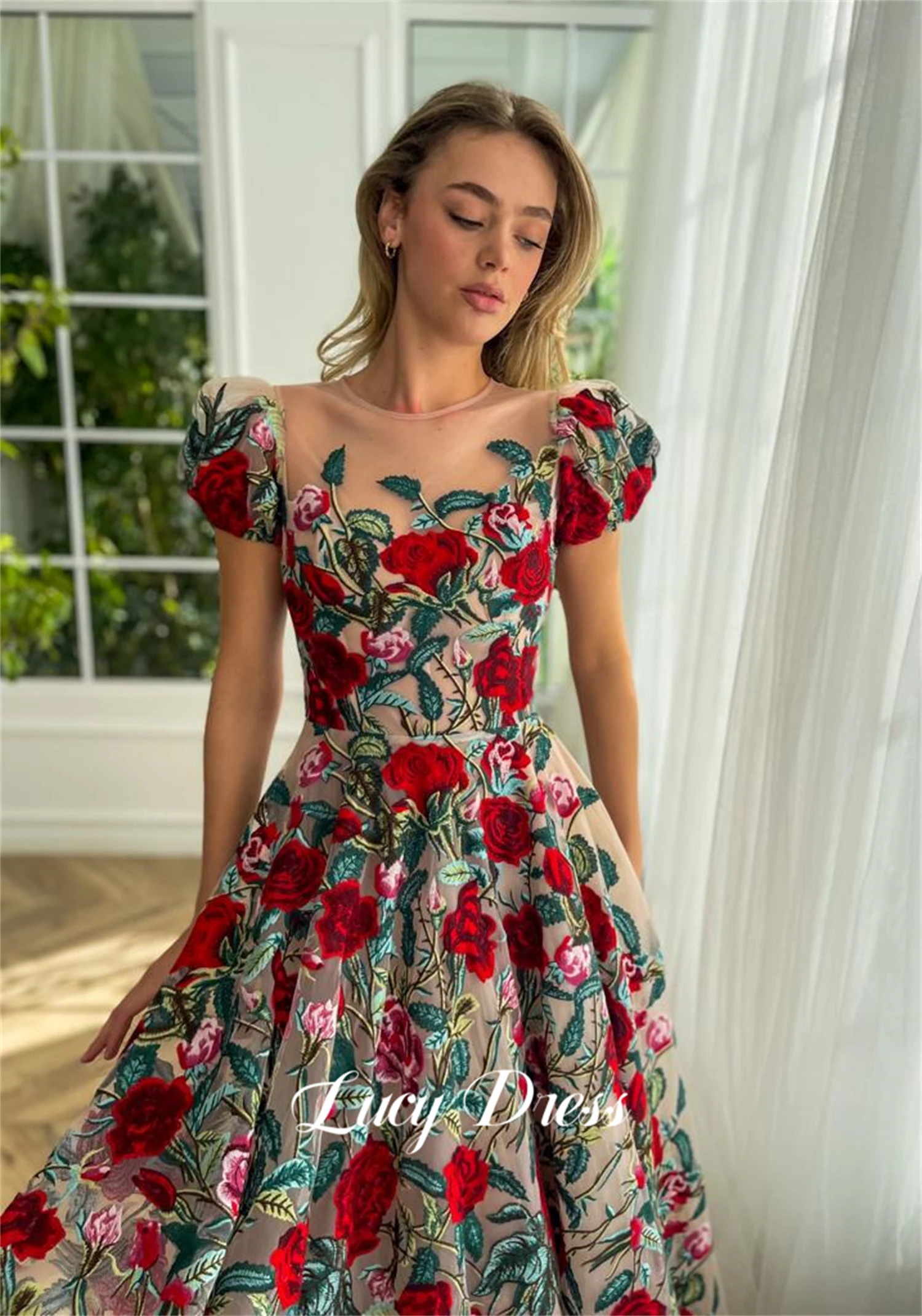 Lucy Line A Ball Gown Wedding Party Graduation Floral Embroidery Fabric Dresses Evening Weddings Female Dress 2024 Formal New