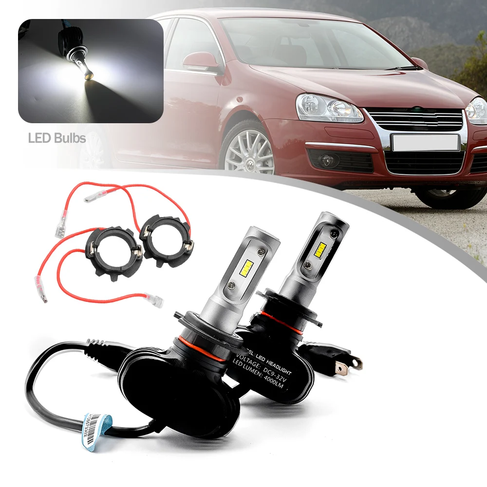 2Pcs For VW Golf V GTI Jetta Touran Caddy 2005 2006 H7 Led Headlight Bulb Dipped Beam Lamp with Adapter Base Holder