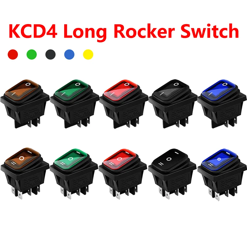 5/20/100PCS 30x22mm Duty Waterproof Rocker Switch 12V Red LED 220V Light llluminated 16A 250VAC KCD4-201 DPST Switch 4Pin 6Pin