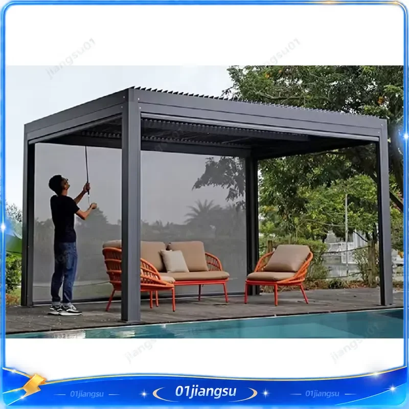 10x10ft Bioclimatic Aluminum Pergola Waterproof Manual Louver Roof Outdoor Patio Gazebo Canopy Garden Shade Structure