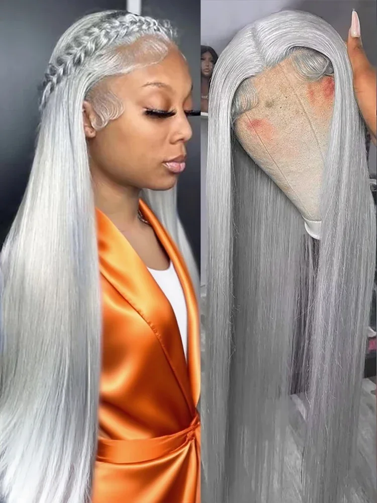 

13x6 Silver Grey Straight Lace Front Human Hair Wigs Pre Plucked 613 Blonde Body Wave Frontal Wigs For Women Brazilian Hair Wig