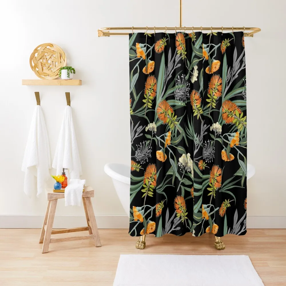 

Botanical Australian natives flora, orange, pattern, boho, banksia Shower Curtain Funny Shower Luxury Bathroom Shower Curtain