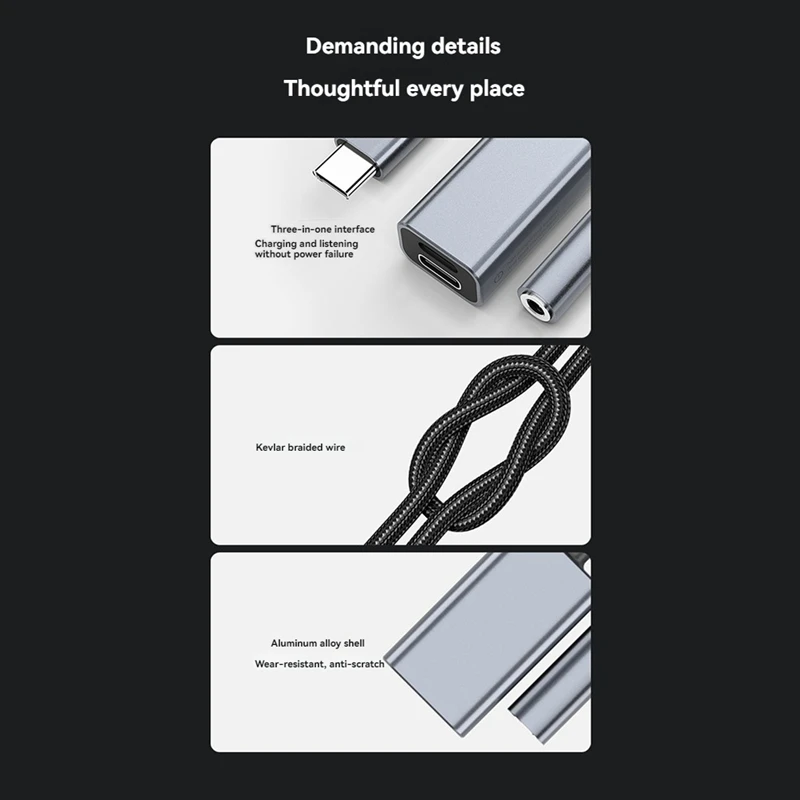 Аудиоадаптер 3в1 USB C на 3,5 мм/Type-C/IOS Aux PD Конвертер для наушников с быстрой зарядкой A