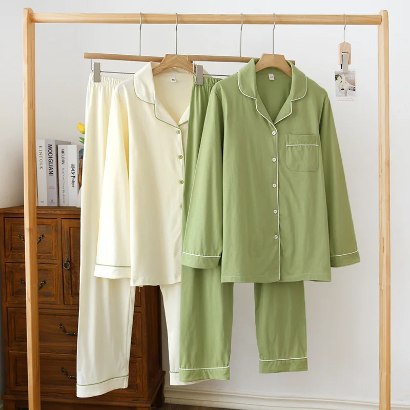 Ensemble pyjama 2024 coton pour femme, vêtement deux pièces, couleur unie, grande taille, manches longues, pantalon, maison, nouvelle collection