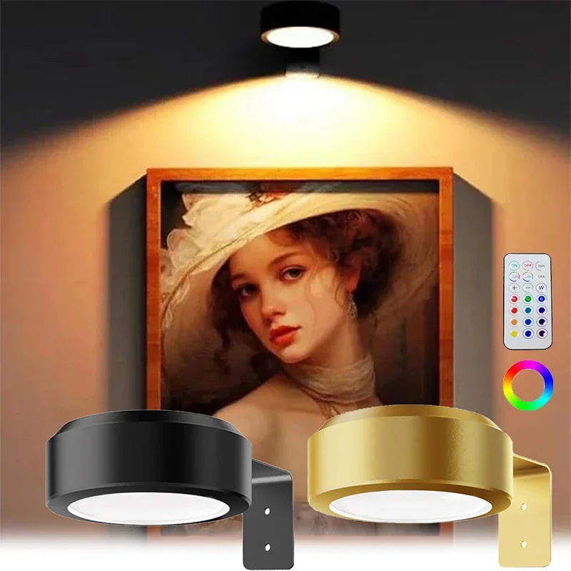 1/2 Pack Picture Light with Remote LED Art Display Lamp Wireless Magnetic Painting Light Dimmable Timer for Wall Frame Portrait