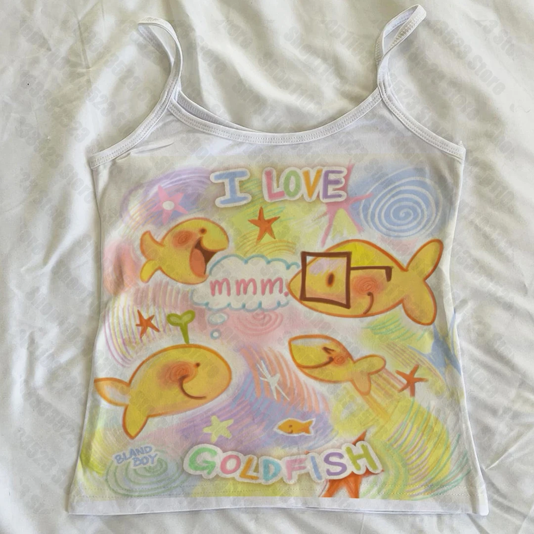 Y2k Harajuku Printing Crop Tops Retro Gothic Grunge Graphic Women Clothing Emo Girls Printing Slim Baby Tank 2000s Summer Vest