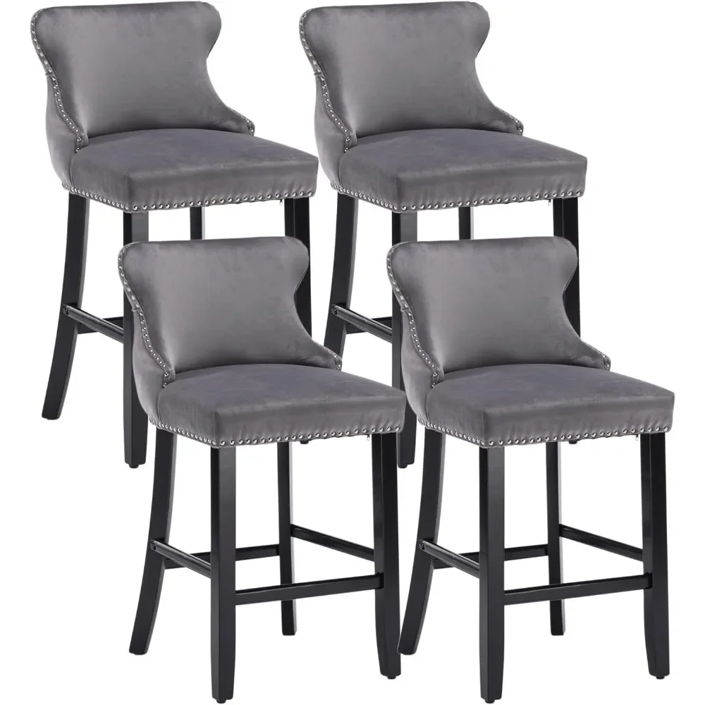 

Counter Height Bar Stools Set of 4, 27" Velvet Bar Stools with Button Back and Nailhead Trim, Upholstered Bar Stool