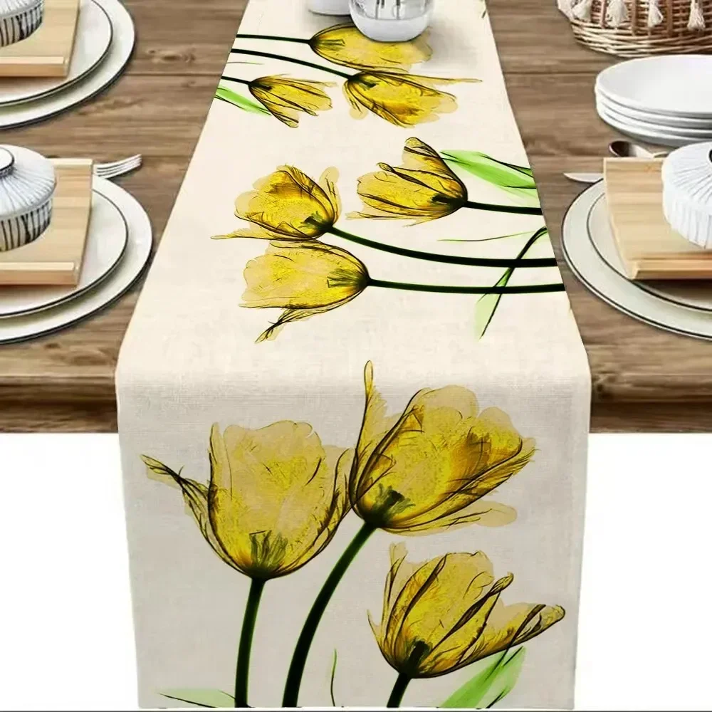 Tulip Linen Table Rustic Farmhouse Style Table Runner 13X72 Inch,Kitchen Dining Table Decoration for Indoor Outdoor Home