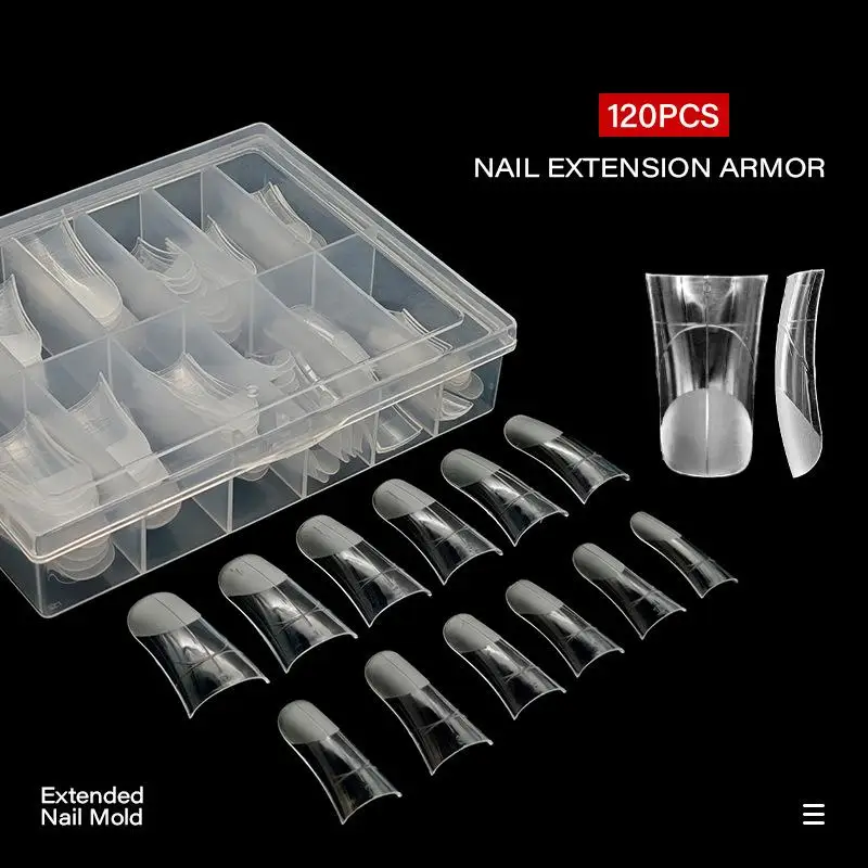 120Pcs/Box Duckbill Shape Nail Molds Dual Form Full Cover Quick Building Gel Mold Acrylic False Nail Tips Extension Top Forms