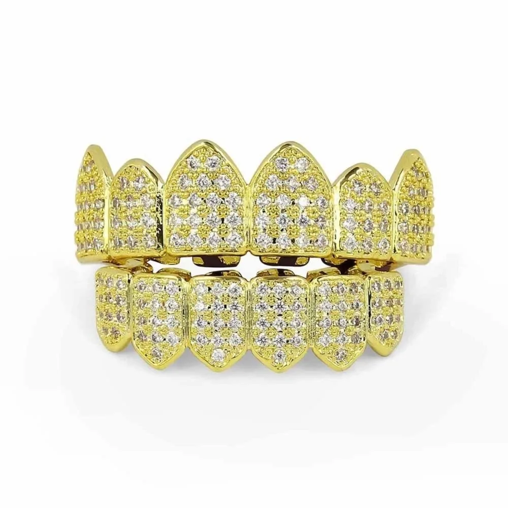 Fashion Cold Bling Teeth Decoration Silver Gold Hip Hop Teeth Set Unisex Top Bottom Mouth Teeth Brace Set For Fashion Jewelry