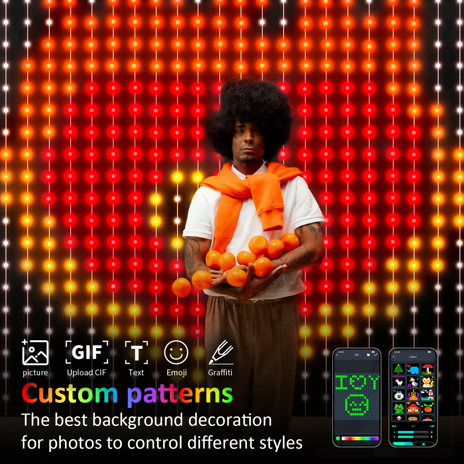 パターンledライト（アプリ制御付き）-400-led、usb電源、音楽同期rgbライト、diyスマートカーテンライト