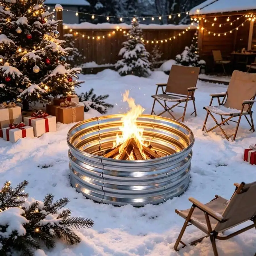 Galvanized Round Outdoor Fire Pit | 12-Inch Deep Wood-Burning Fire Pit, Perfect For Backyard Bonfires. Heavy-Duty Galvanized Ste