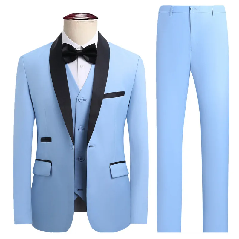 

Autumn Black Men's Suit Three-piece, Business Wedding Jacket with Vest and Pants, Asian Size M-6XL, Burgundy Gray White Sets.